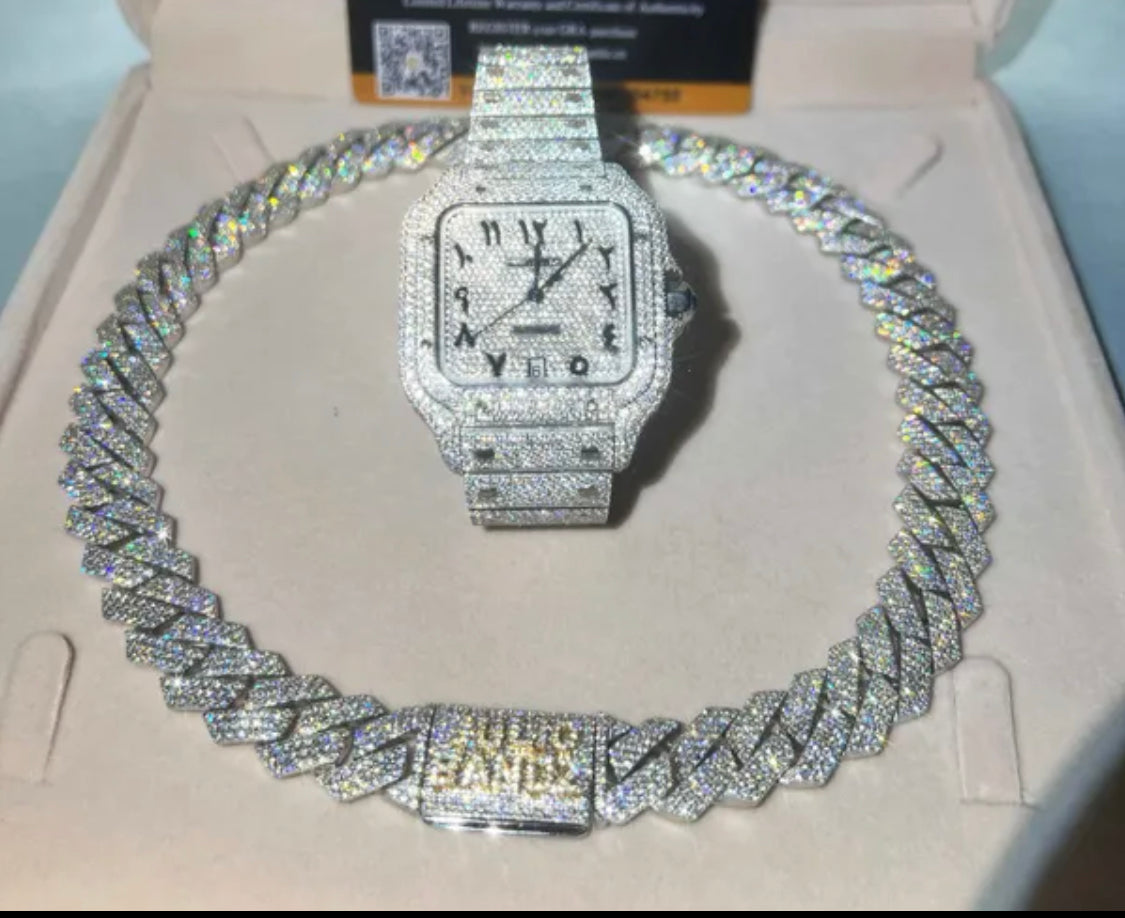 VVS Moissanite￼ watch and chain